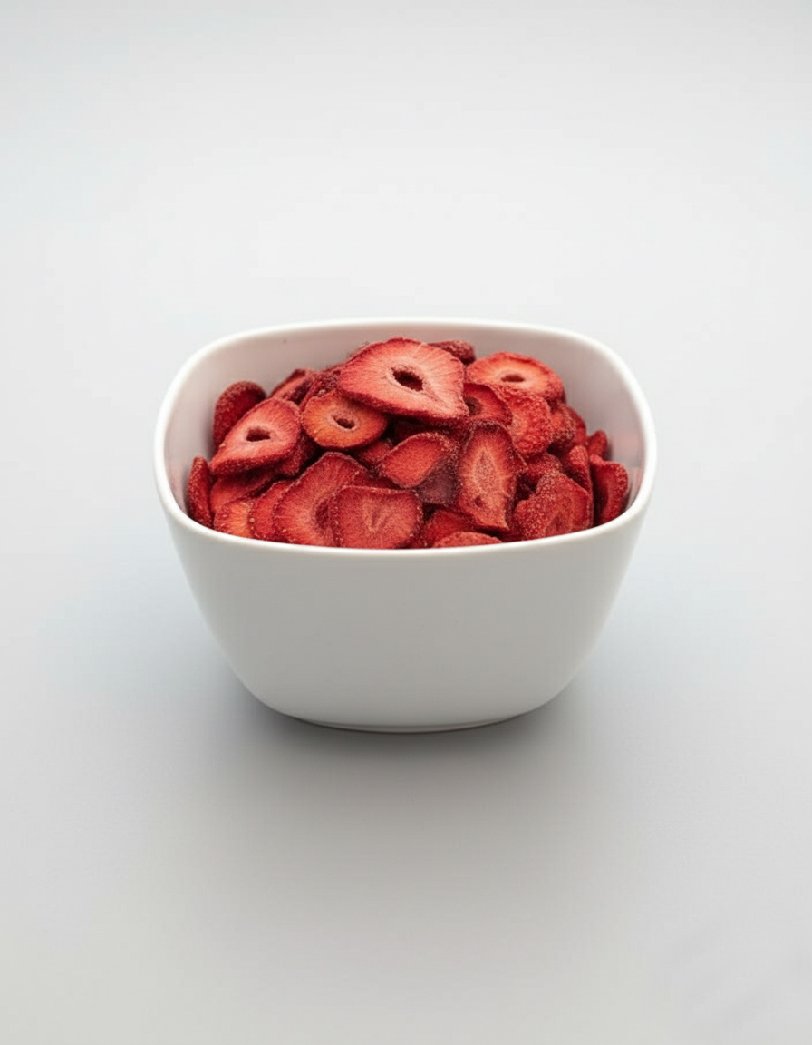 توت فرنگی خشک شده مرغوب توت فرنگی خشک شده، چیپس میوه سالم، اسلایس های توت فرنگی رژیمی، بدون افزودنی