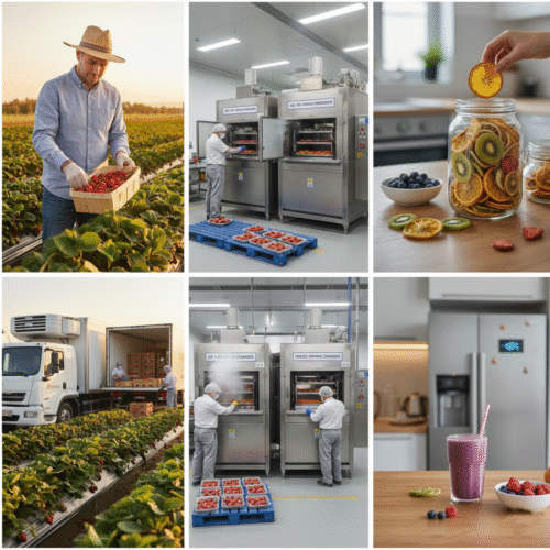 مراحل تولید و نگهداری بهداشتی میوه منجمد و خشک (برداشت، انجماد IQF و مصرف)